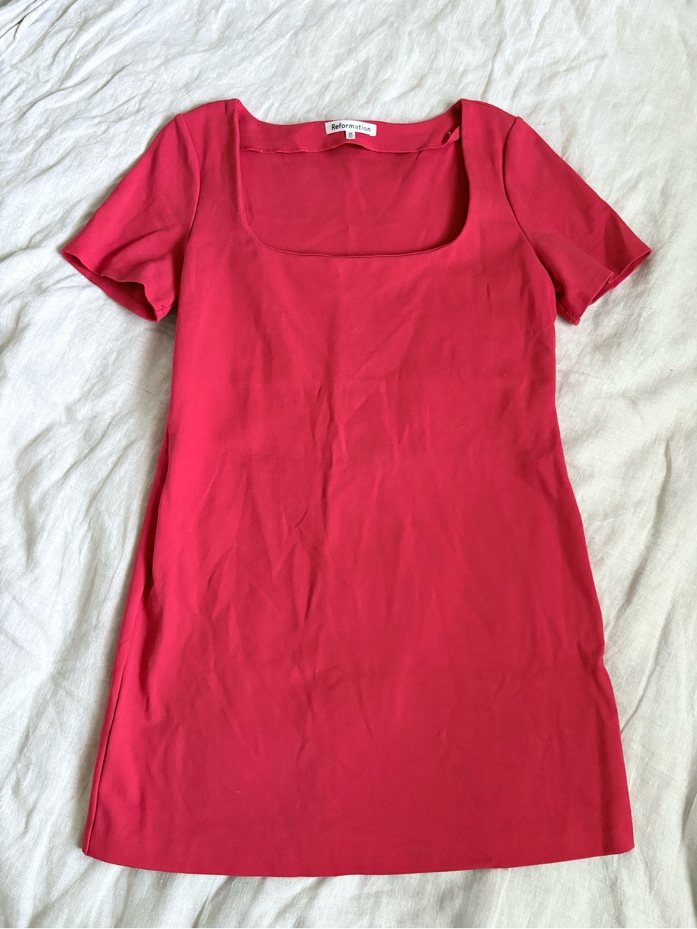 Reformation Carol Mini Dress in Red with Square Neckline - Picture 2 of 8